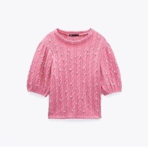 Zara | Pearl Drop Pink Cable Knit Sweater